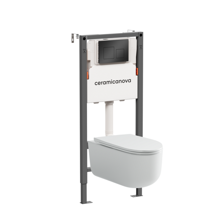 Унитаз с инсталляцией Ceramica Nova Ulma (Ульма) CN4006_121002MB безободковый, сиденье микролифт, кнопка черная матовая