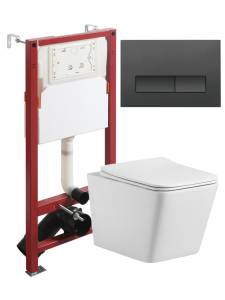 Унитаз с инсталляцией Agger ATI10150+APB244 безободковый, с крышкой-сиденьем микролифт, с черной кнопкой