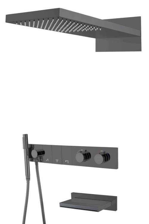 Душевая система Boheme Zodiac  133-2-SGM с изливом, с термостатом, трехпозиционная, антрацит глянцевый