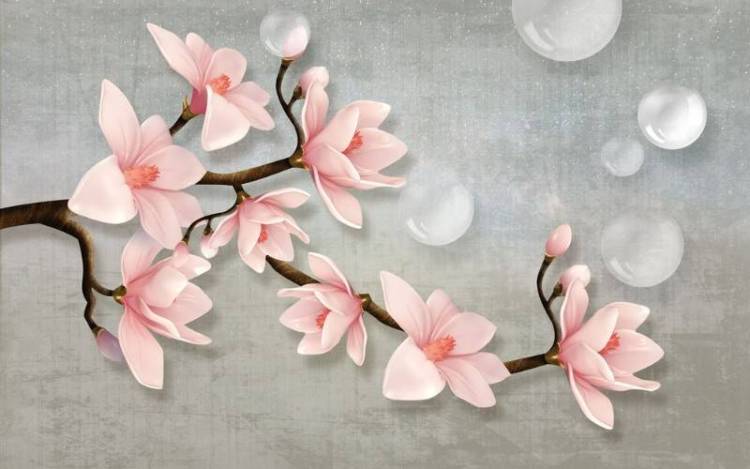 3D Фотообои Artegrafico «Ветка магнолии с мыльными пузырями» CF-021 акварель