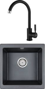 Комплект Paulmark Brilon PM104546-BLM черный металлик + Смеситель Paulmark Holstein Ho212063-418 для кухонной мойки, черный металлик
