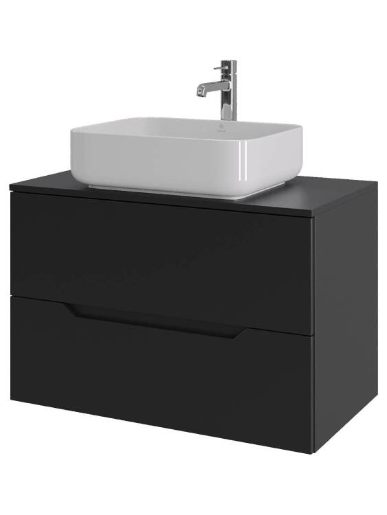 Тумба с раковиной Orange Line Li-80TubMDF+B05-500W черная матовая, 80.5 см