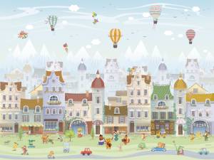 Бесшовные Eco обои Ortograf Little friends 34347 Счастливый городок 2 Гладь ОЕ-Р2