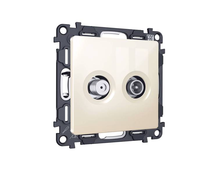 Комплект механизма TV розетки оконечной+SAT Ambrella Volt MA MA313310 бежевый глянец