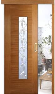Раздвижная шпонированная дверь Belwooddoors Классика люкс остеклённая дуб 600x2000