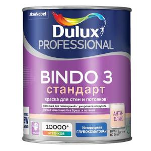 DULUX BINDO 3 краска для потолка и стен, глубокоматовая, белая, Баз BW (1л)