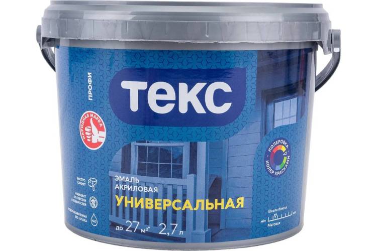 Эмаль акриловая Текс Универсальная Профи белая матовая 2.7 л