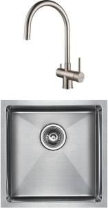 Комплект Paulmark Aller PM904444-BS брашированная нерж. сталь + Смеситель Paulmark Heller He213218-SS для кухонной мойки, нержавеющая сталь