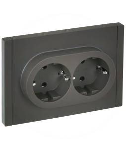 Розетка 2-местная с заземлением и шторками IEK Forte&Piano FP-R24-16-1-K03 серый