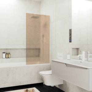 Шторка на ванну MaybahGlass MGV-72-1у стекло бронза матовая, профиль белый матовый, 1400x400