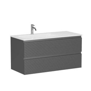 Тумба под раковину Sancos Folk FL100LGS подвесная, с рельефным фасадом, левая, grey soft