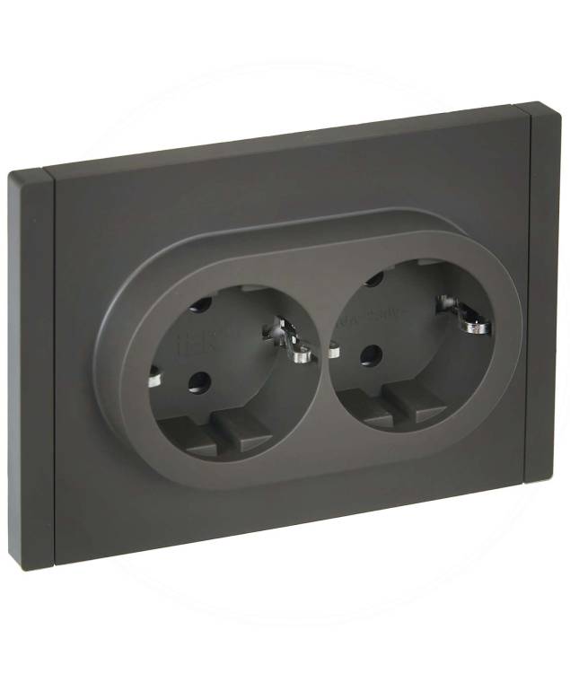Розетка 2-местная с заземлением и шторками IEK Forte&Piano FP-R24-16-1-K03 серый