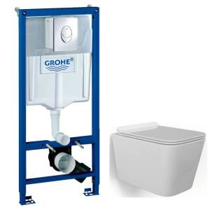 Комплект Grohe GR7215510 Инсталляция для унитаза Grohe Rapid SL + Унитаз подвесной beWash Kraft безободковый, с сиденьем микролифт, белый глянец