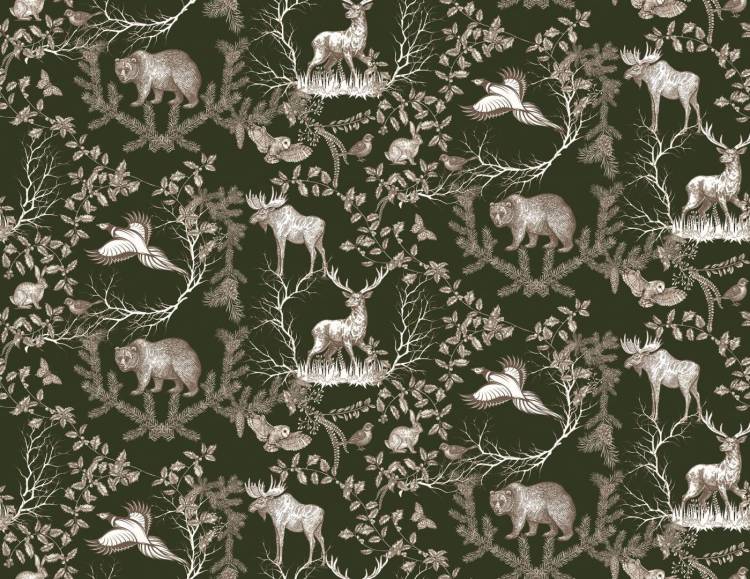 Бесшовные Eco обои Ortograf Flora 31303 Graphic forest green Гладь ОЕ-Р2