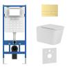 Комплект Iberica Blanca Toledo Alto IB001.TLA.231.1603 унитаз безободковый, белый, сиденье микролифт, клавиша смыва золото матовое