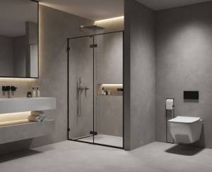 Душевая дверь в нишу AQUAme AQM7408-2-12 профиль черный, стекло прозрачное, 120x200