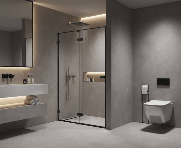 Душевая дверь в нишу AQUAme AQM7408-2-12 профиль черный, стекло прозрачное, 120x200