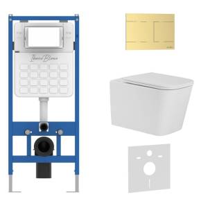 Унитаз с инсталляцией Iberica Blanca Toledo Alto IB001.TLA.231.1503 безободковый, с крышкой-сиденьем микролифт, с кнопкой матовое золото