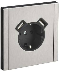 Розетка 1-местная с заземлением, шторками и USB Type A+A IEK Forte&Piano FP-R14-16-U21-D31-M-K50 никель