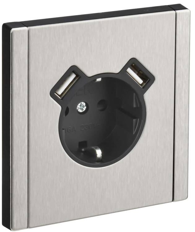 Розетка 1-местная с заземлением, шторками и USB Type A+A IEK Forte&Piano FP-R14-16-U21-D31-M-K50 никель