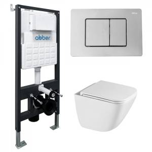 Унитаз с инсталляцией Abber Rechteck AC1220TC-AC0105-AC0120 безободковый, сиденье микролифт, кнопка хром глянцевый