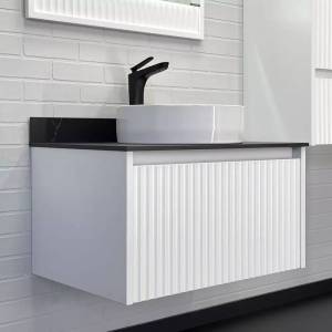 Тумба-умывальник Comforty Марсель-75 00-00012270 подвесная, белый матовый, столешница под черный мрамор, раковина Comforty 9110 белая