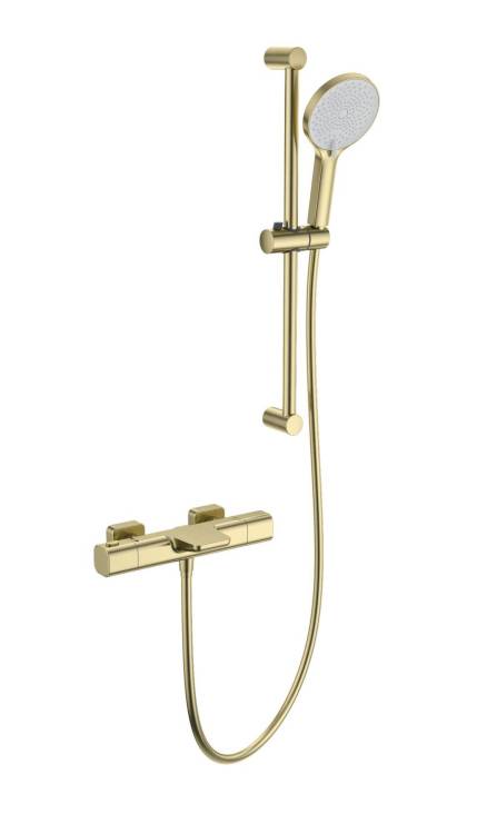 Смеситель для ванны Wonzon & Woghand WW-C2017-A-BG с душевым гарнитуром и термостатом, брашированное золото