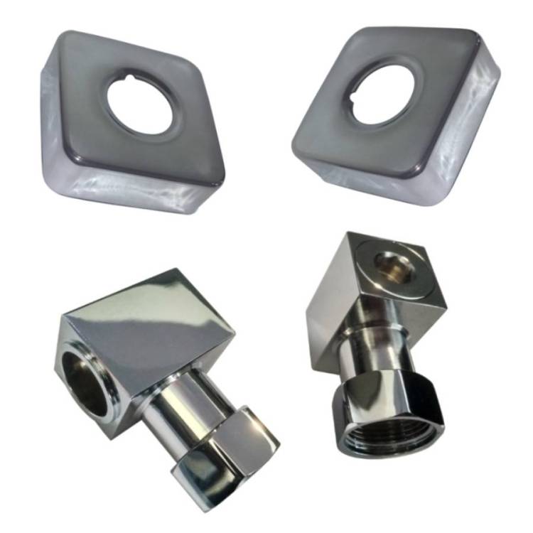 Комплект подключения Маргроид уголок 3/4"х1/2", г/ш квадратный хром 2 штуки, отражатель хром 2 штуки