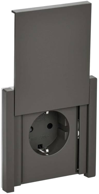 Розетка 1-местная с заземлением, шторками и крышкой IEK Forte&Piano FP-R16-16-44-K03 серый