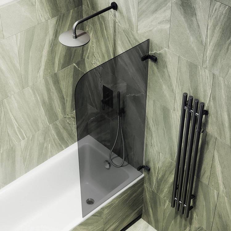 Шторка на ванну MaybahGlass MGV-656-6 70.5x140, поворотная, стекло прозрачное 6 мм, профиль черный