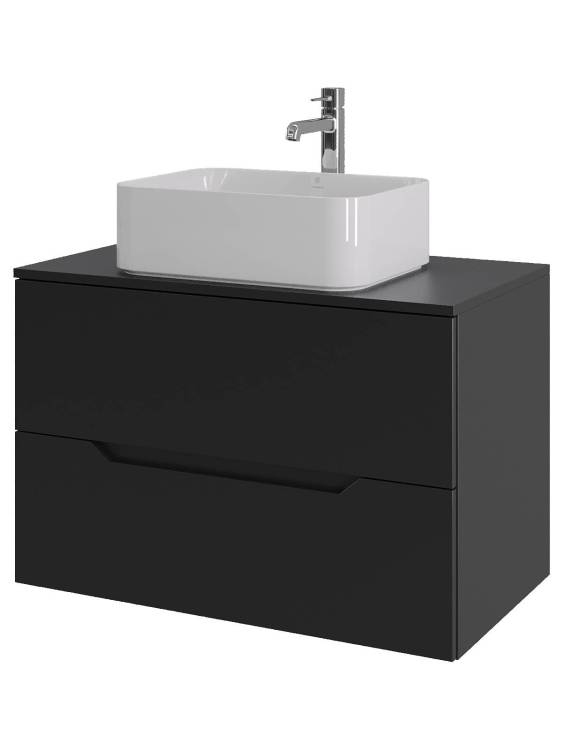Тумба с раковиной Orange Line Li-80TubMDF+B02-460W черная матовая, 80.5 см