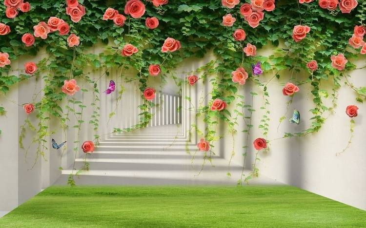 3D Фотообои Artegrafico «Тоннель с лианами роз» GM-041 акварель