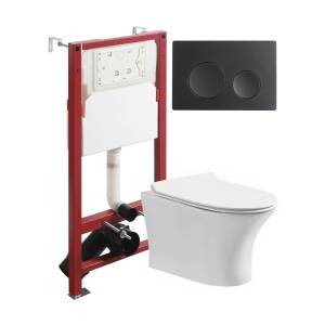 Унитаз с инсталляцией Orange CI01-100W+APB144 безободковый, с крышкой-сиденьем микролифт, с кнопкой, кнопка черная