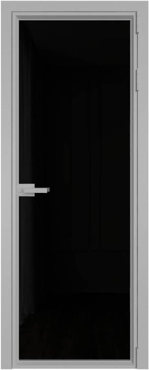 Межкомнатная дверь Profil Doors 1 AV цвет профиля Серебро, стекло безопасное 6 мм черный триплекс 600x2000