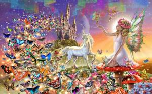 3D Фотообои Artegrafico «Фея в окружении бабочек» Det063 песок