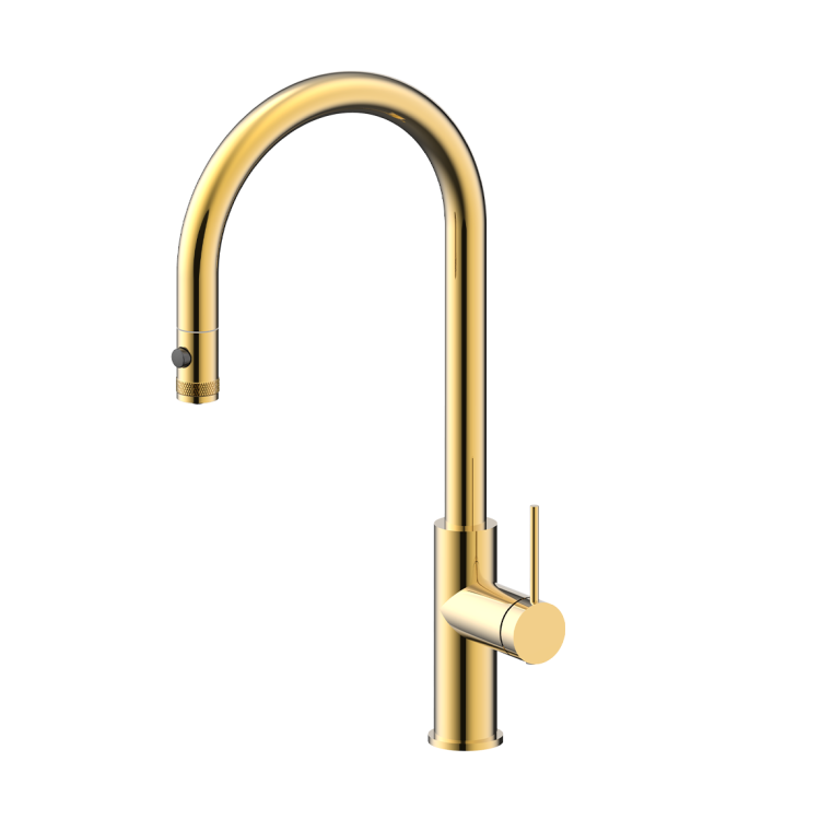 Смеситель для кухни Paulmark Galant Ga213077-LG с выдвижным изливом, светлое золото