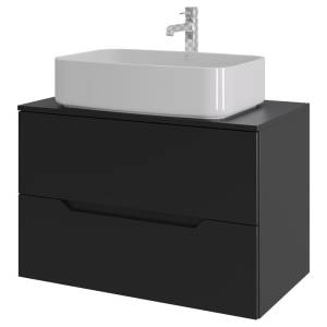 Тумба с раковиной Orange Line Li-80TubMDF+B07-600W черная матовая, 80.5 см