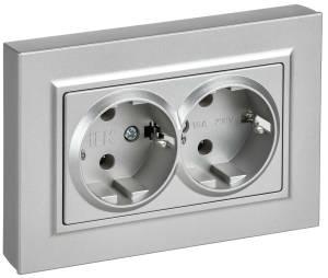 Розетка 2-местная с заземлением IEK Brite BR-R27-16-K47-F алюминий