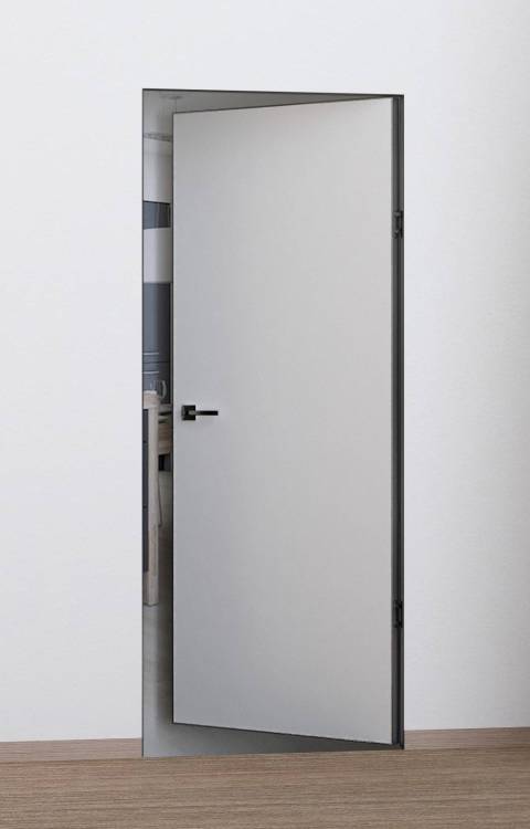 Скрытая дверь Глухая Profilo Porte REVERS INVISIBLE PX-0 (РЕВЕРС ИНВИЗИБЛ ПХ-0 ) Лев, Полотно Под покраску, Кромка AL Черный 2300х700