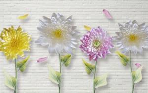 3D Фотообои Artegrafico «Георгины на кирпичной стене» FW-008 акварель