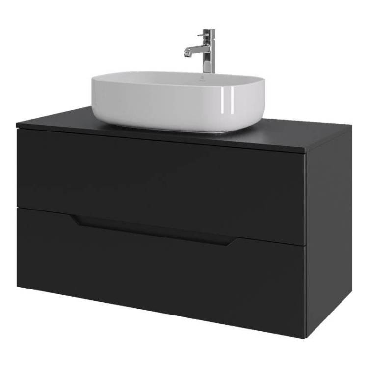 Тумба с раковиной Orange Line Li-100TubMDF+B07-540W черная матовая, 100 см
