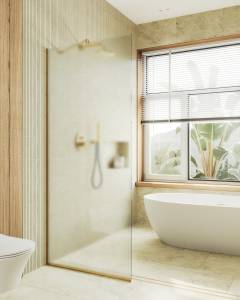Душевая перегородка MaybahGlass MGD-700-3у 79x195, стекло сатин 8 мм, профиль золото