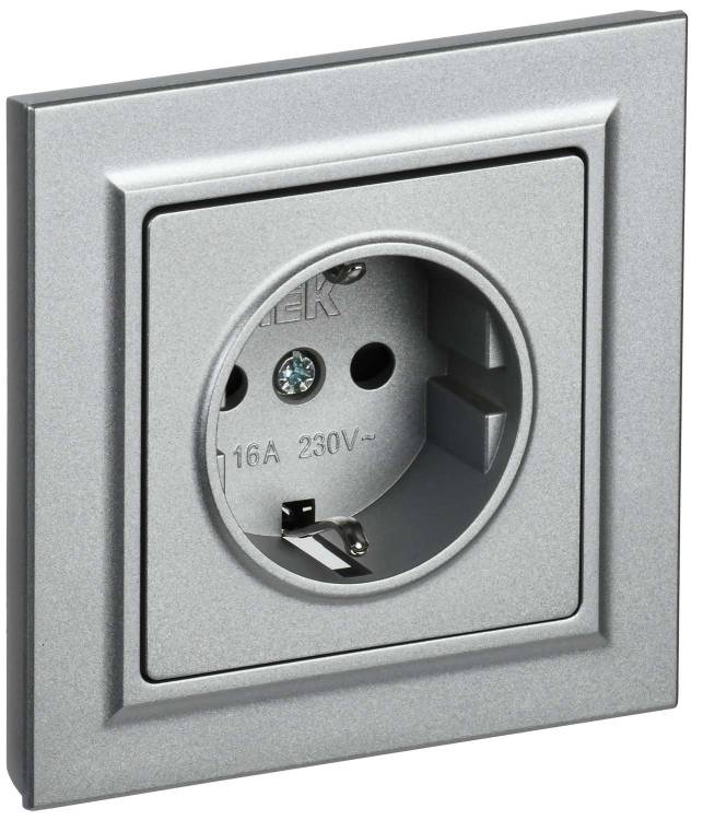 Розетка 1-местная с заземлением и шторками IEK Brite BR-R14-16-K47-F алюминий