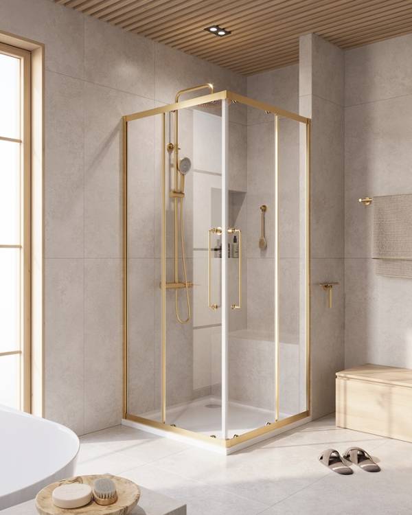 Душевой уголок Cezares Relax RELAX-304-A-2-90-C-BORO профиль брашированное золото, стекло прозрачное, 90x90x200