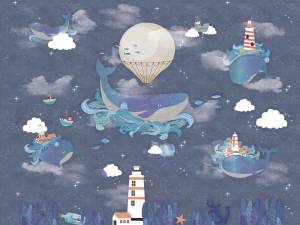 Бесшовные Eco обои Ortograf Little friends 34400 Киты на маяке Ворс+ ОЕ+