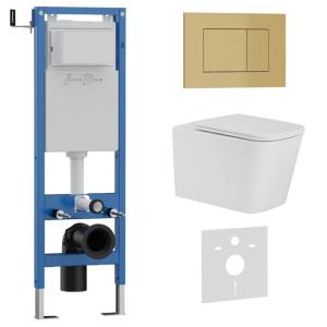 Унитаз с инсталляцией Iberica Blanca Toledo Alto IB.001M.TLA.234.854 безободковый, с крышкой-сиденьем микролифт, с кнопкой матовое золото