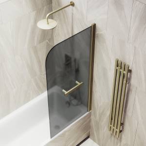 Шторка на ванну MaybahGlass MGV-774-2 50x140, поворотная, стекло графит матовый 6 мм, профиль бронза, с полотенцедержателем
