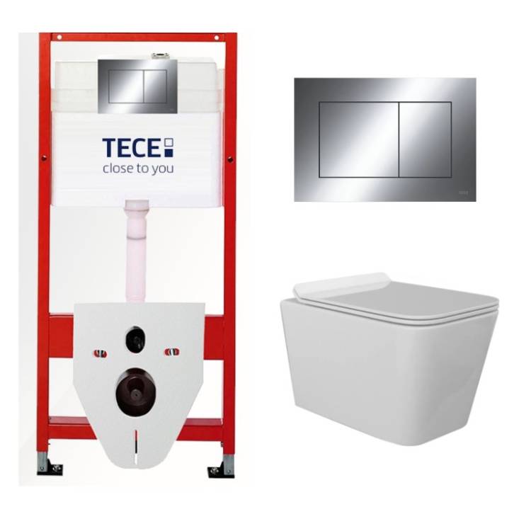 Комплект Tece TC412005510 Инсталляция для унитаза Tece + Унитаз подвесной beWash Kraft безободковый, с сиденьем микролифт, белый глянец