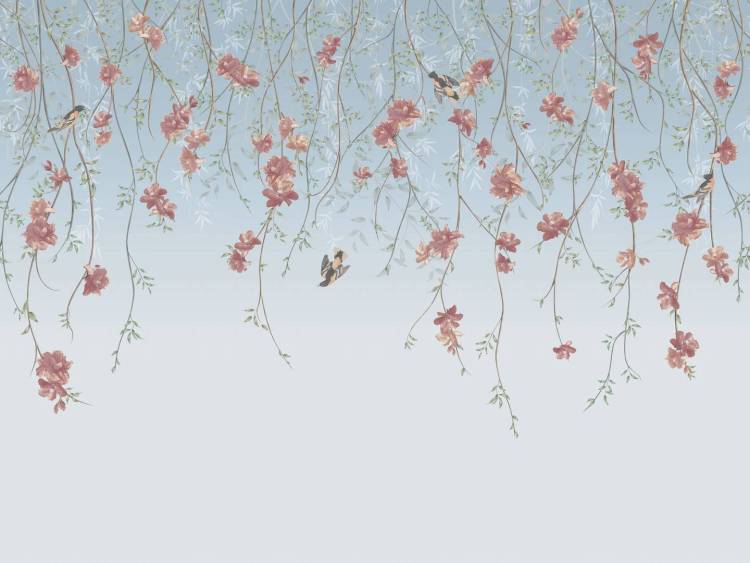 Фреска Ortograf Chinoiserie 33934 Delicate flowers blue Филиграна со стразами FM-F/S