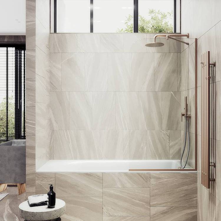 Шторка на ванну MaybahGlass MGV-59-2у стекло прозрачное, профиль бронза, 1400x600